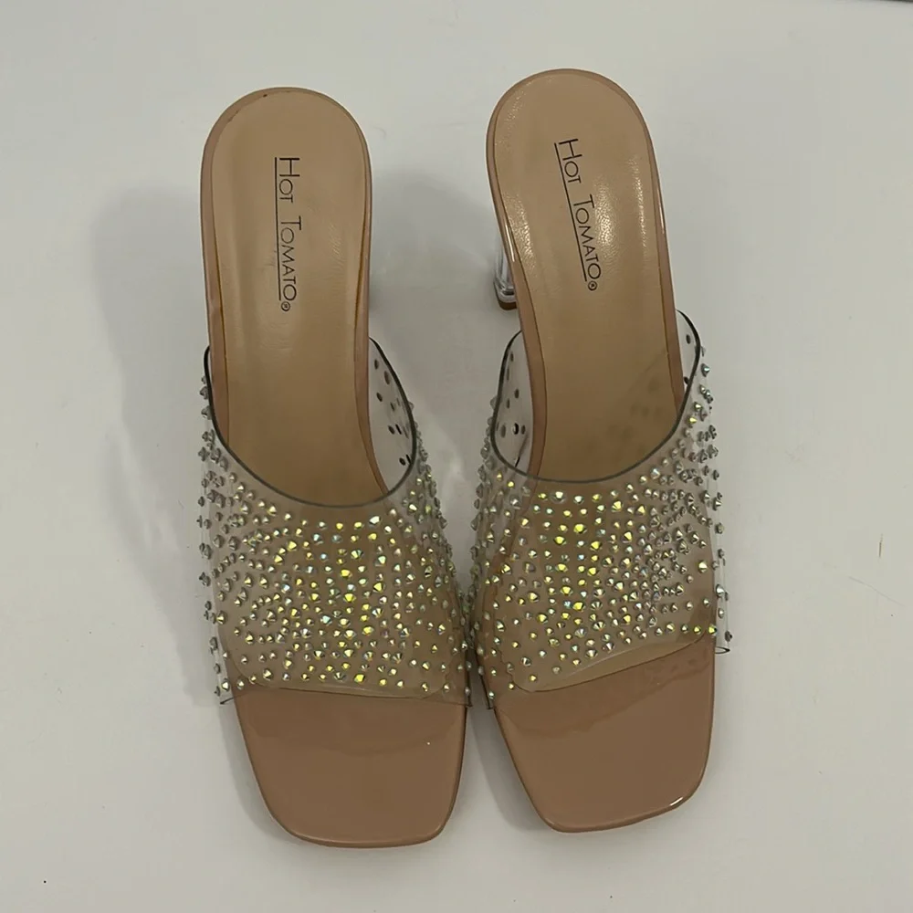 Hot Tomato Formal Heels 6.5 Silver Nude Rhinestone SKU‎ 2926